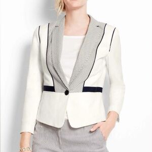 Ann Taylor One Button Striped Shawl Blazer White Sz 6